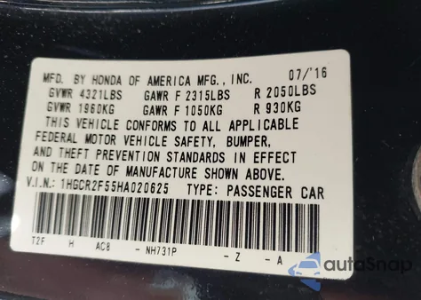 2017 Honda Accord Sport from USA, damaged, VIN 1HGCR2F55HA020625